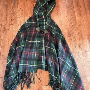 Plaid wrap with hood and button